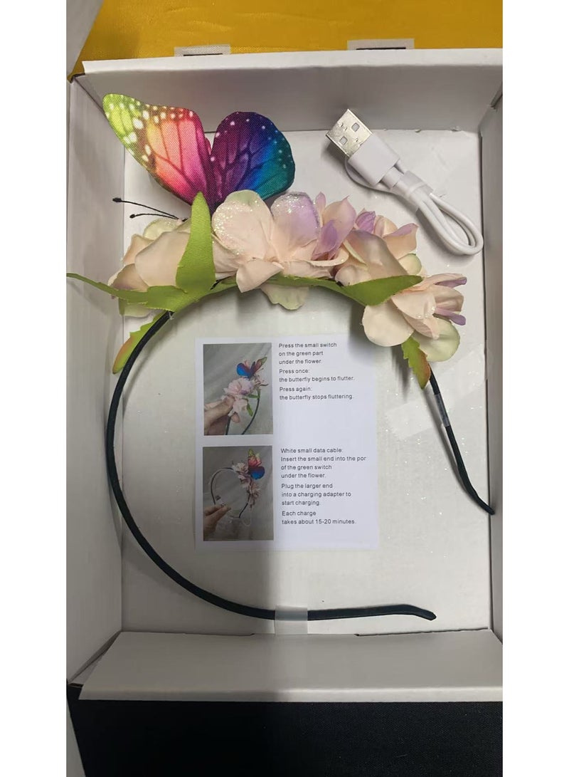 NAME Electric Flutter Butterfly Floral Headband colourful  Wings Rechargeable Hair Accessory - Image 3